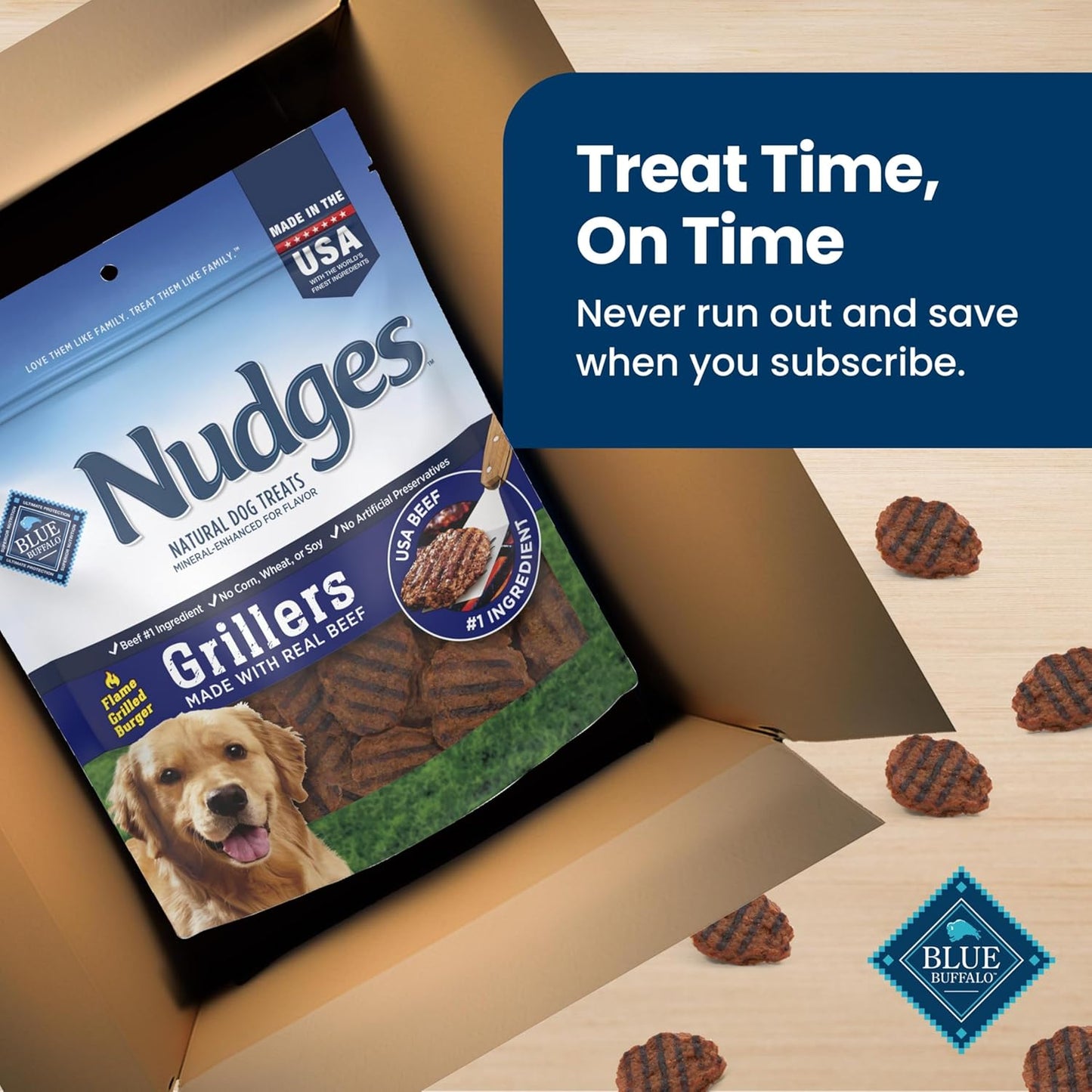 Nudges Beef Grillers Natural Dog Treats, Tender & Meaty Dog Snacks, Easy-To-Tear for Training, Made in the USA with Real Beef, No Artificial Preservatives, 16 Oz.