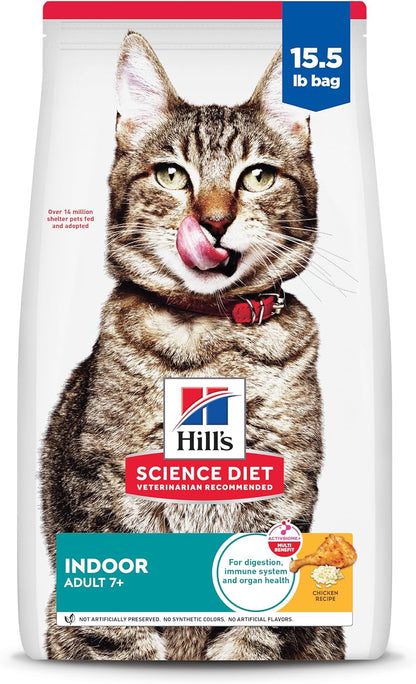 Hill'S Science Diet Dry Cat Food, Adult 7+ for Senior Cats, Indoor, Chicken Recipe, 15.5 Lb. Bag