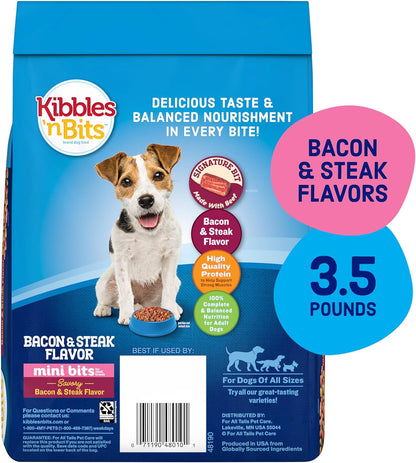 Mini Bits Small Breed Dry Dog Food, Savory Bacon & Steak Flavor for Adult Dogs, 3.5 Lb. Bag