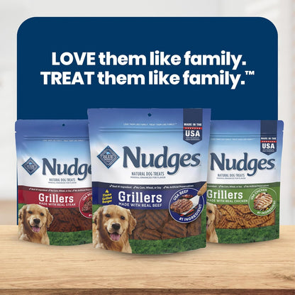 Nudges Beef Grillers Natural Dog Treats, Tender & Meaty Dog Snacks, Easy-To-Tear for Training, Made in the USA with Real Beef, No Artificial Preservatives, 16 Oz.