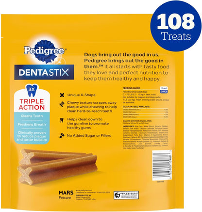 Pedigree Dentastix Dental Chews for Small and Toy Breed Dogs, Original Flavor with Real Chicken, 1.63 lb Bag (108 Treats)