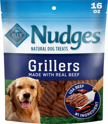Nudges Beef Grillers Natural Dog Treats, Tender & Meaty Dog Snacks, Easy-To-Tear for Training, Made in the USA with Real Beef, No Artificial Preservatives, 16 Oz.