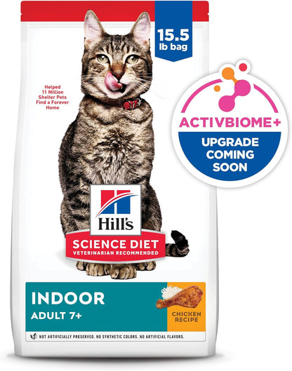 Hill'S Science Diet Dry Cat Food, Adult 7+ for Senior Cats, Indoor, Chicken Recipe, 15.5 Lb. Bag