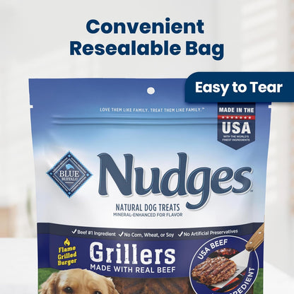 Nudges Beef Grillers Natural Dog Treats, Tender & Meaty Dog Snacks, Easy-To-Tear for Training, Made in the USA with Real Beef, No Artificial Preservatives, 16 Oz.